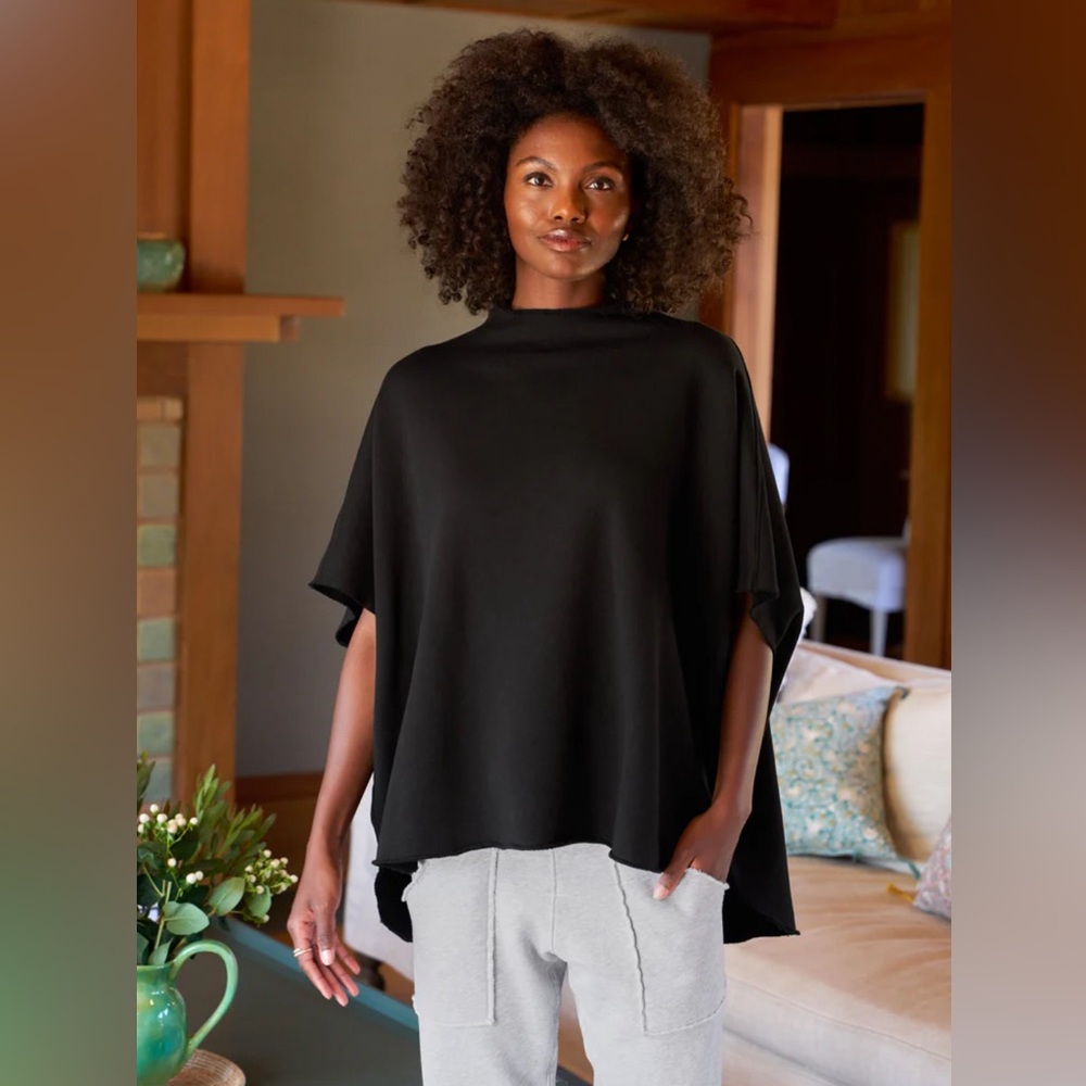 Frank & Eileen Black Flowing Poncho Top